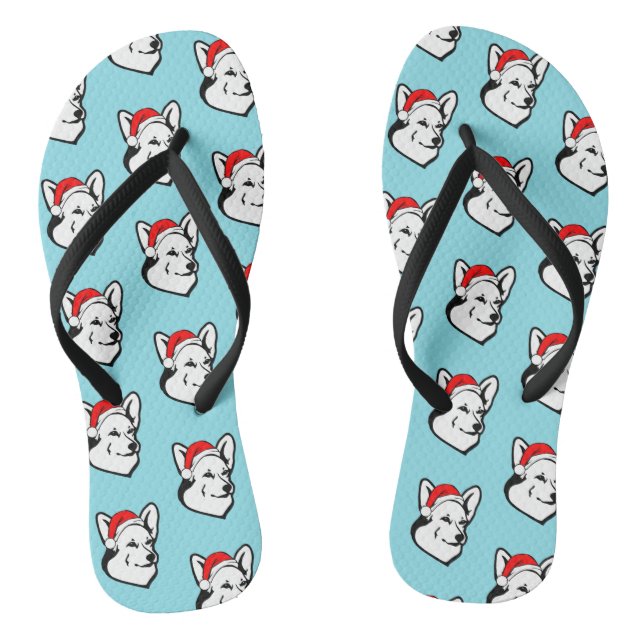 Pembroke Welsh Corgi Dog Christmas Santa Hat Jandals (Footbed)