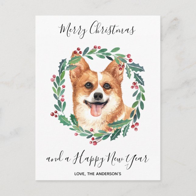 Pembroke Welsh Corgi Dog Elegant Merry Christmas Holiday Postcard (Front)