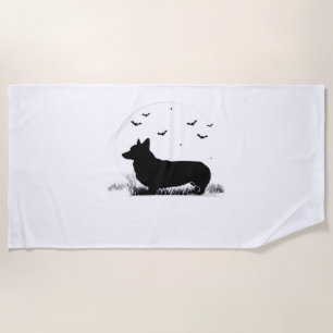 Pembroke Welsh Corgi Dog – Halloween Moon Silhouet Beach Towel