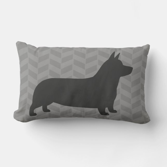 Pembroke Welsh Corgi Dog Silhouette Grey Lumbar Cushion (Front)