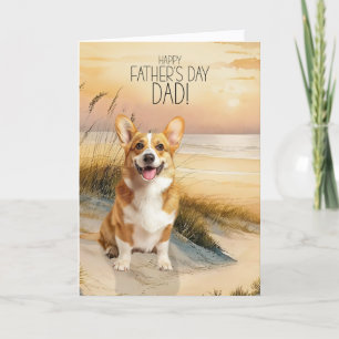 Pembroke Welsh Corgi Dog Sunset Beach Father's Day Holiday Card