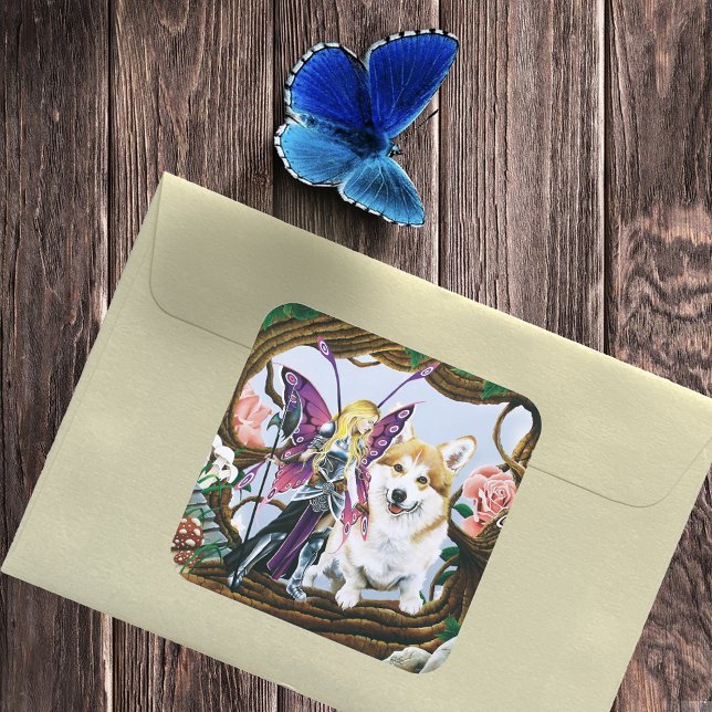 Pembroke Welsh Corgi Fairy Fantasy Square Sticker (Creator Uploaded)