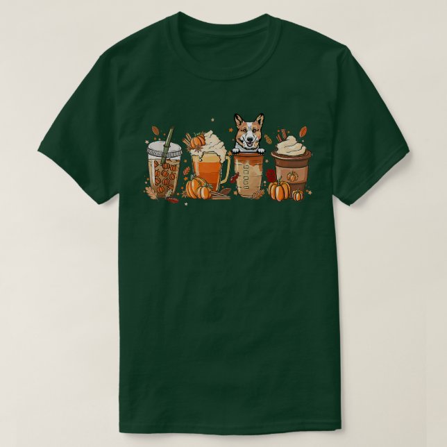 Pembroke Welsh Corgi Fall Coffee Halloween Pumpkin T-Shirt (Design Front)
