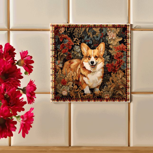 Pembroke Welsh Corgi in a Victorian Flower Garden Tile (Creator Uploaded)