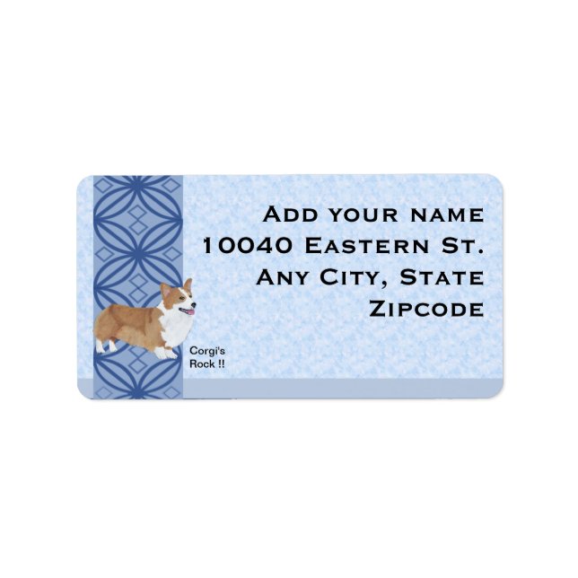 Pembroke Welsh Corgi on blue print Label (Front)