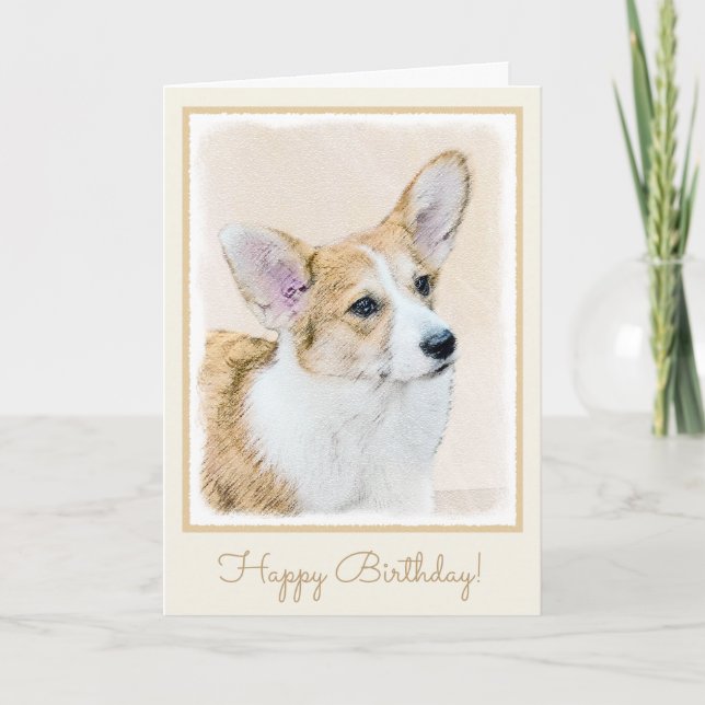 Pembroke Welsh Corgi Painting - Original Dog Art Card (Front)