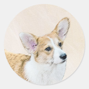 Pembroke Welsh Corgi Painting - Original Dog Art Classic Round Sticker