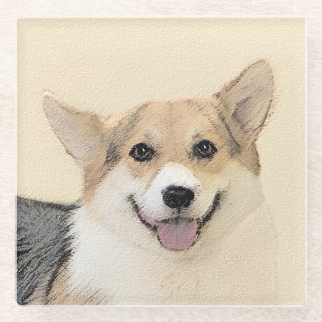 Pembroke Welsh Corgi Painting - Original Dog Art Glass Coaster (Front)