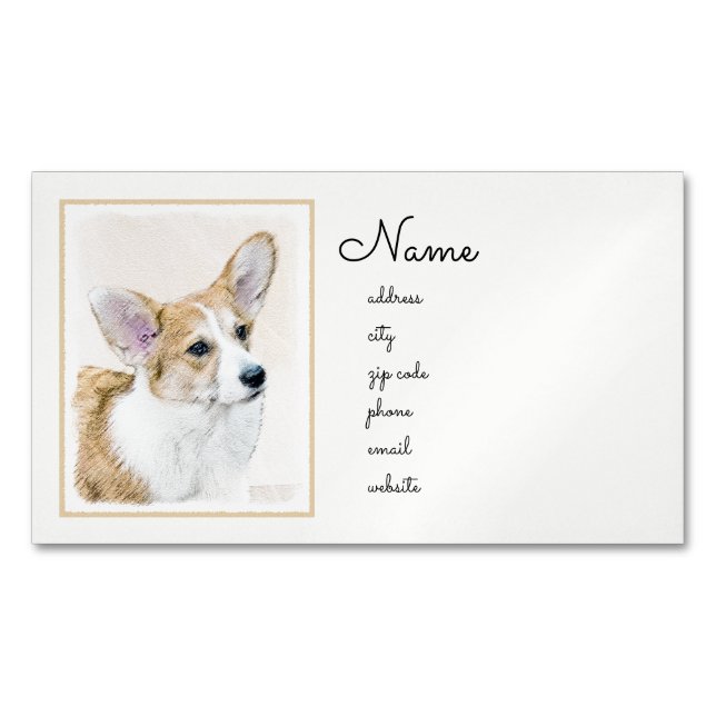 Pembroke Welsh Corgi Painting - Original Dog Art Magnetic Business Card (Front)