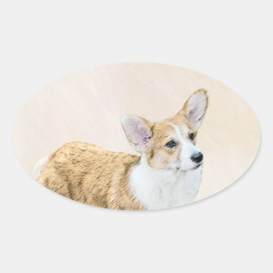 Pembroke Welsh Corgi Painting - Original Dog Art Oval Sticker