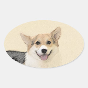 Pembroke Welsh Corgi Painting - Original Dog Art Oval Sticker