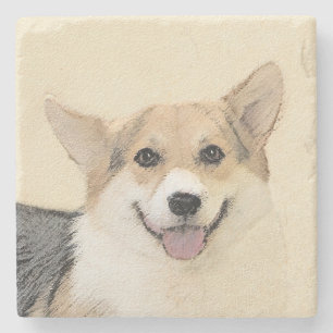 Pembroke Welsh Corgi Painting - Original Dog Art Stone Coaster
