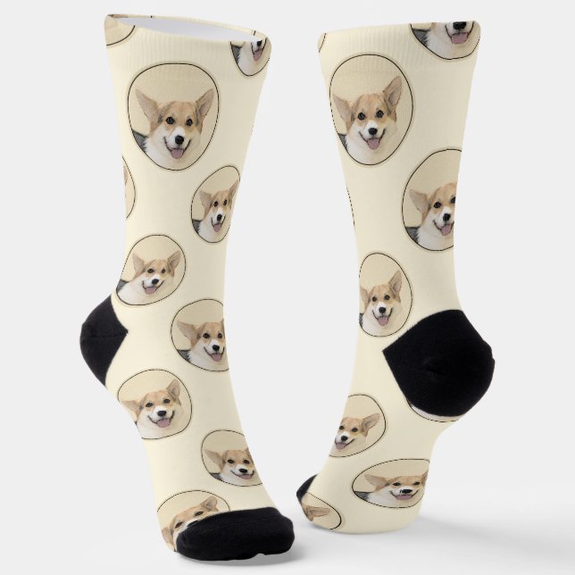 Pembroke Welsh Corgi Painting Tri-Colour Dog Art Socks (Angled)