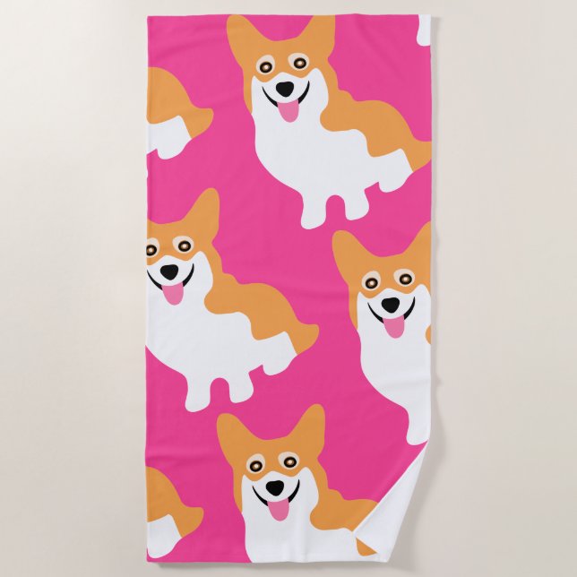Pembroke Welsh Corgi Pattern Beach Towel (Front)