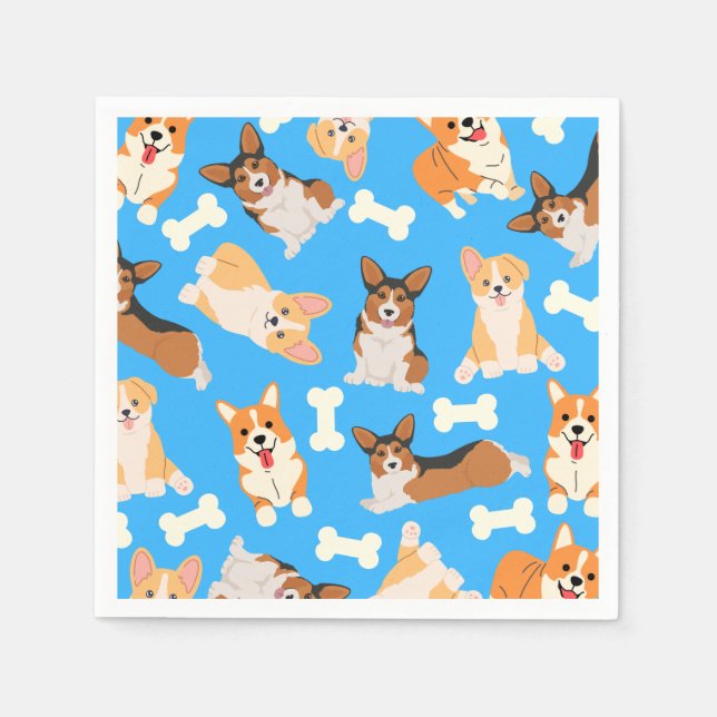 Pembroke Welsh Corgi Pattern Blue  Napkin (Front)