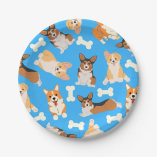 Pembroke Welsh Corgi Pattern Blue Paper Plate