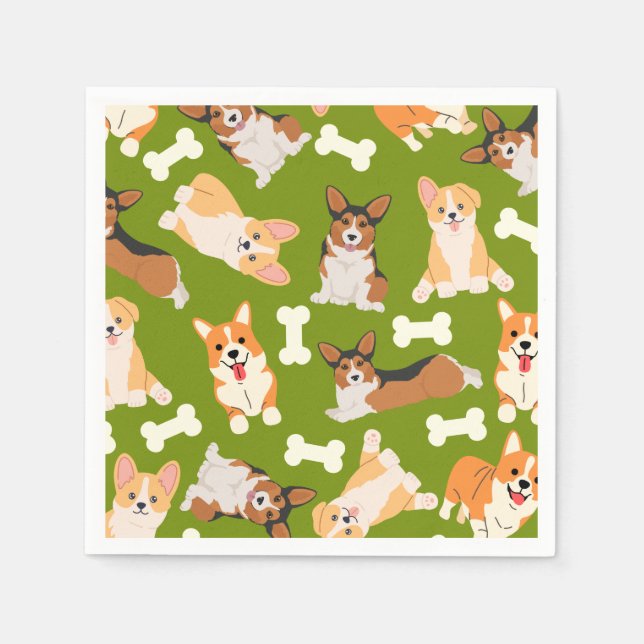 Pembroke Welsh Corgi Pattern Green   Napkin (Front)