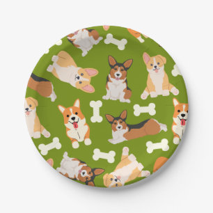 Pembroke Welsh Corgi Pattern Green Paper Plate