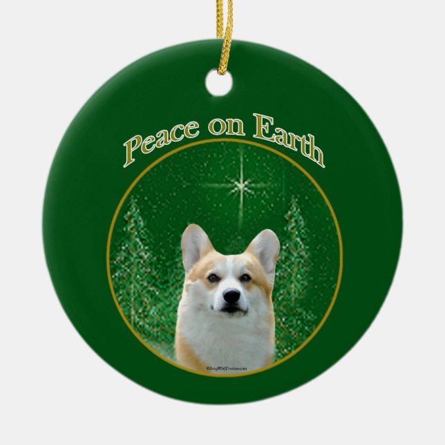 Pembroke Welsh Corgi Peace Ceramic Tree Decoration (Front)