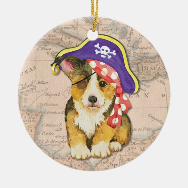 Pembroke Welsh Corgi Pirate Ceramic Tree Decoration (Front)
