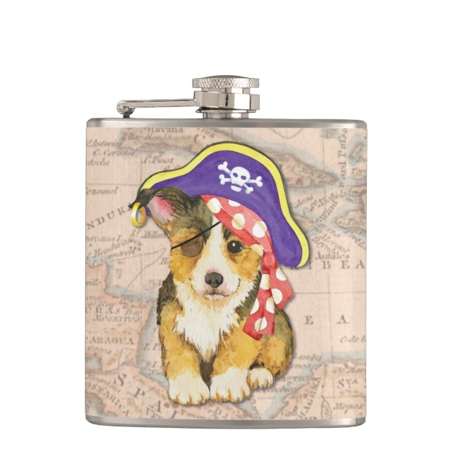 Pembroke Welsh Corgi Pirate Hip Flask (Front)