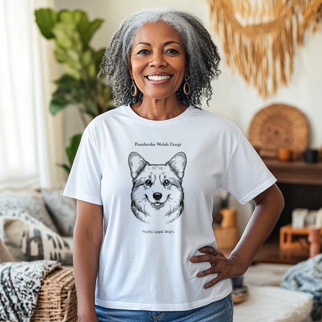 Pembroke Welsh Corgi Portrait Black Line Illustrat T-Shirt (Creator Uploaded)