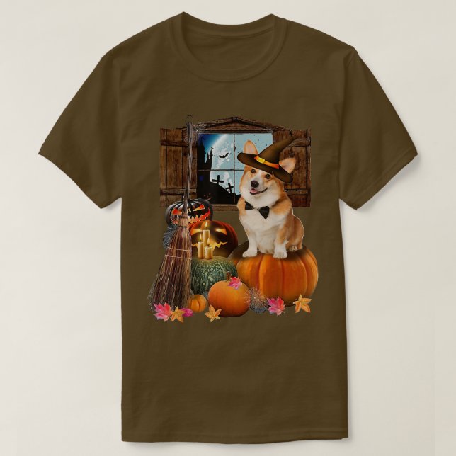 Pembroke Welsh Corgi PumpkinDogs Halloween Witch W T-Shirt (Design Front)