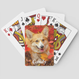 Pembroke Welsh Corgi Puppy Dog in Red Leaves Playing Cards