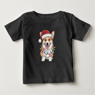 Pembroke Welsh Corgi Santa Christmas Tree Lights Baby T-Shirt
