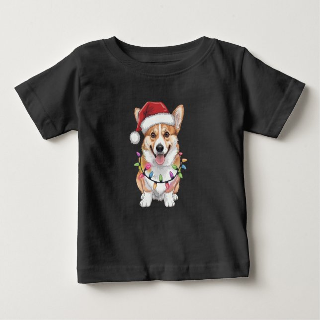 Pembroke Welsh Corgi Santa Christmas Tree Lights  Baby T-Shirt (Front)