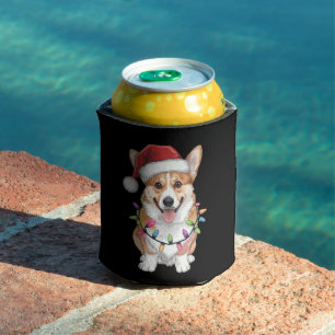Pembroke Welsh Corgi Santa Christmas Tree Lights  Can Cooler