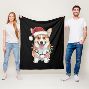 Pembroke Welsh Corgi Santa Christmas Tree Lights  Fleece Blanket