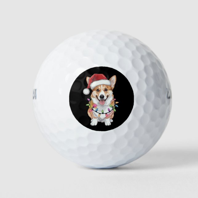 Pembroke Welsh Corgi Santa Christmas Tree Lights  Golf Balls (Front)