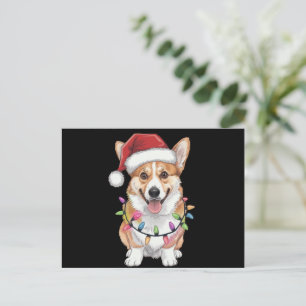 Pembroke Welsh Corgi Santa Christmas Tree Lights Holiday Postcard