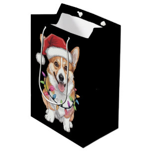 Pembroke Welsh Corgi Santa Christmas Tree Lights Medium Gift Bag