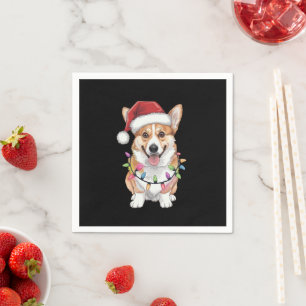 Pembroke Welsh Corgi Santa Christmas Tree Lights Napkin