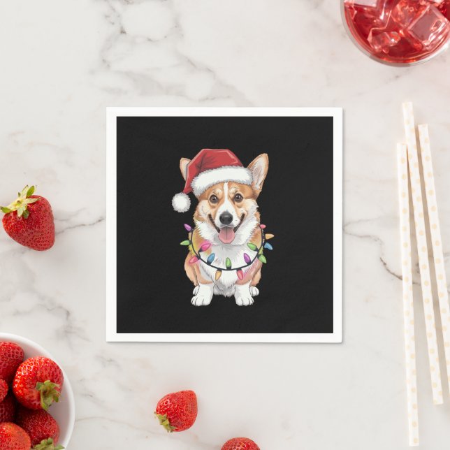 Pembroke Welsh Corgi Santa Christmas Tree Lights  Napkin (Insitu)
