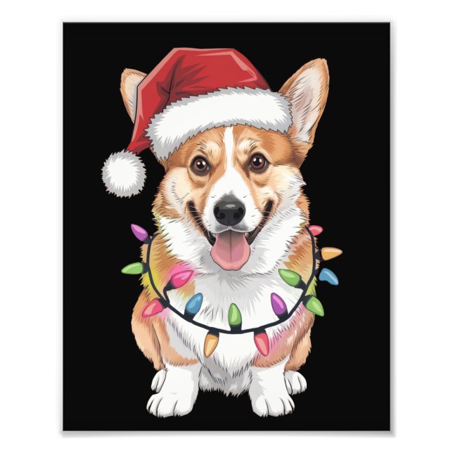 Pembroke Welsh Corgi Santa Christmas Tree Lights  Photo Print (Front)