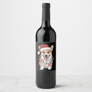 Pembroke Welsh Corgi Santa Christmas Tree Lights  Wine Label