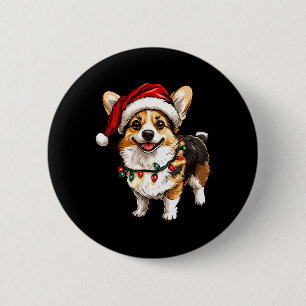 Pembroke Welsh Corgi Santa Christmas Tree Lights X 6 Cm Round Badge