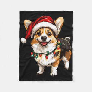 Pembroke Welsh Corgi Santa Christmas Tree Lights X Fleece Blanket