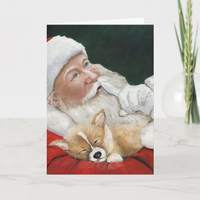 Pembroke Welsh Corgi & Santa Greeting Card (Front)