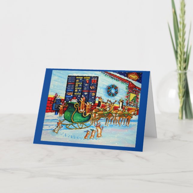 Pembroke Welsh Corgi Santa's Pit Stop Drive thru Holiday Card (Front)