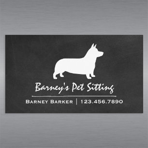 Pembroke Welsh Corgi Silhouette Chalkboard Style Magnetic Business Card