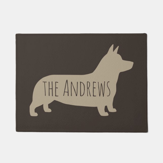 Pembroke Welsh Corgi Silhouette with Custom Text Doormat (Front)