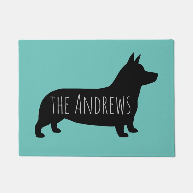 Pembroke Welsh Corgi Silhouette with Custom Text Doormat (Front)