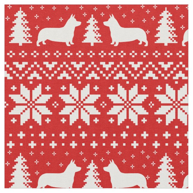 Pembroke Welsh Corgi Silhouettes Christmas Holiday Fabric (Close Up)