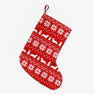 Pembroke Welsh Corgi Silhouettes Christmas Pattern Small Christmas Stocking