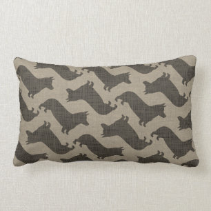 Pembroke Welsh Corgi Silhouettes Pattern Burlap Lumbar Cushion