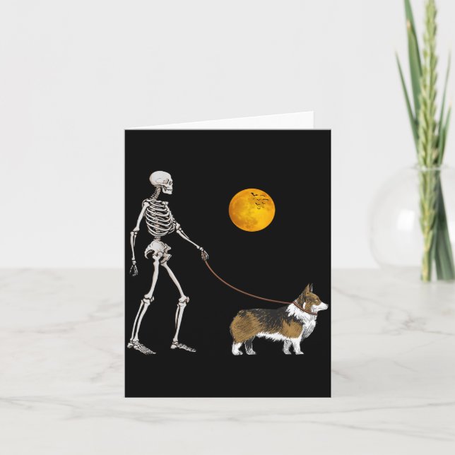 Pembroke Welsh Corgi Skeleton Dog Walking Card (Front)